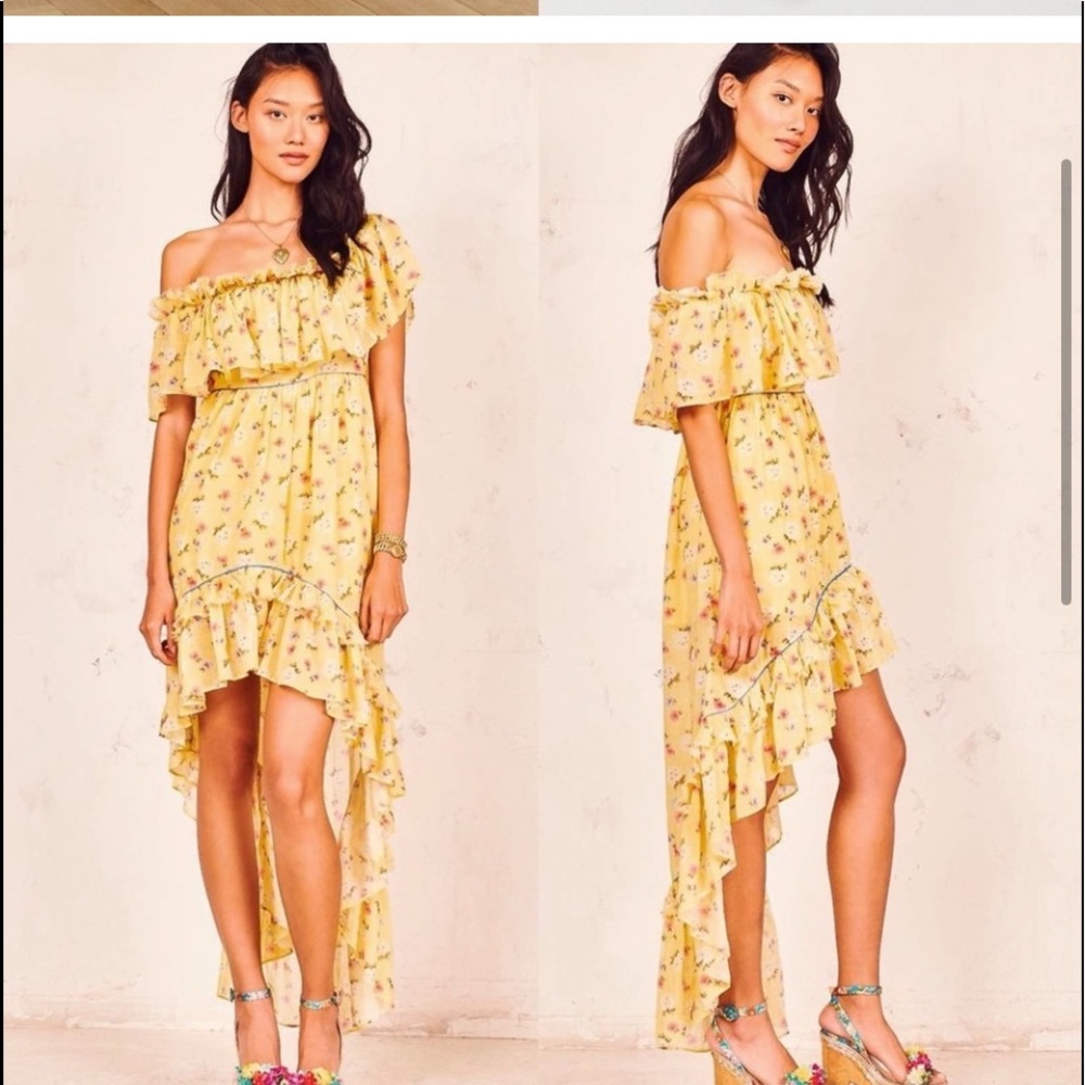 LOVESHACKFANCY Floral Off the Shoulder Midi Dress